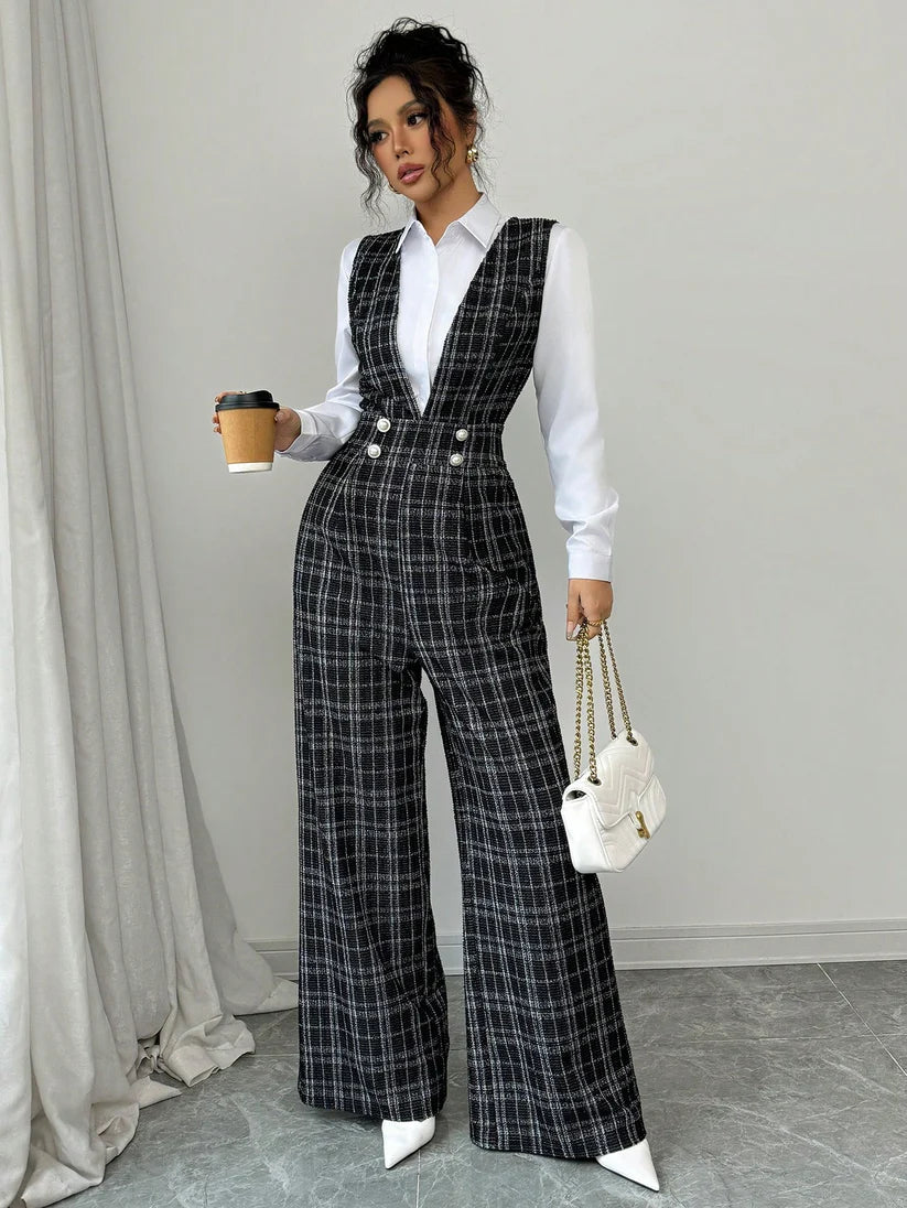 Pearl Button Wide Leg Jumpsuit