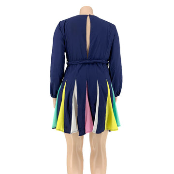 V-Neck Ruffle Dress with Braided Belt and Long Sleeves