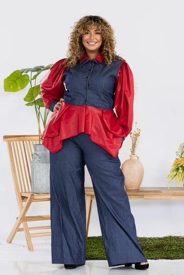 Denim Faux Leather Set Plus Size