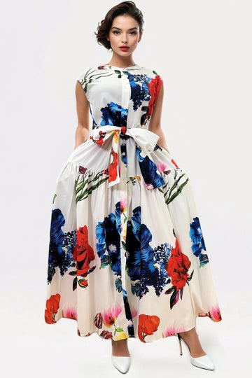 T8336 FLORAL SLEEVELESS DRESS