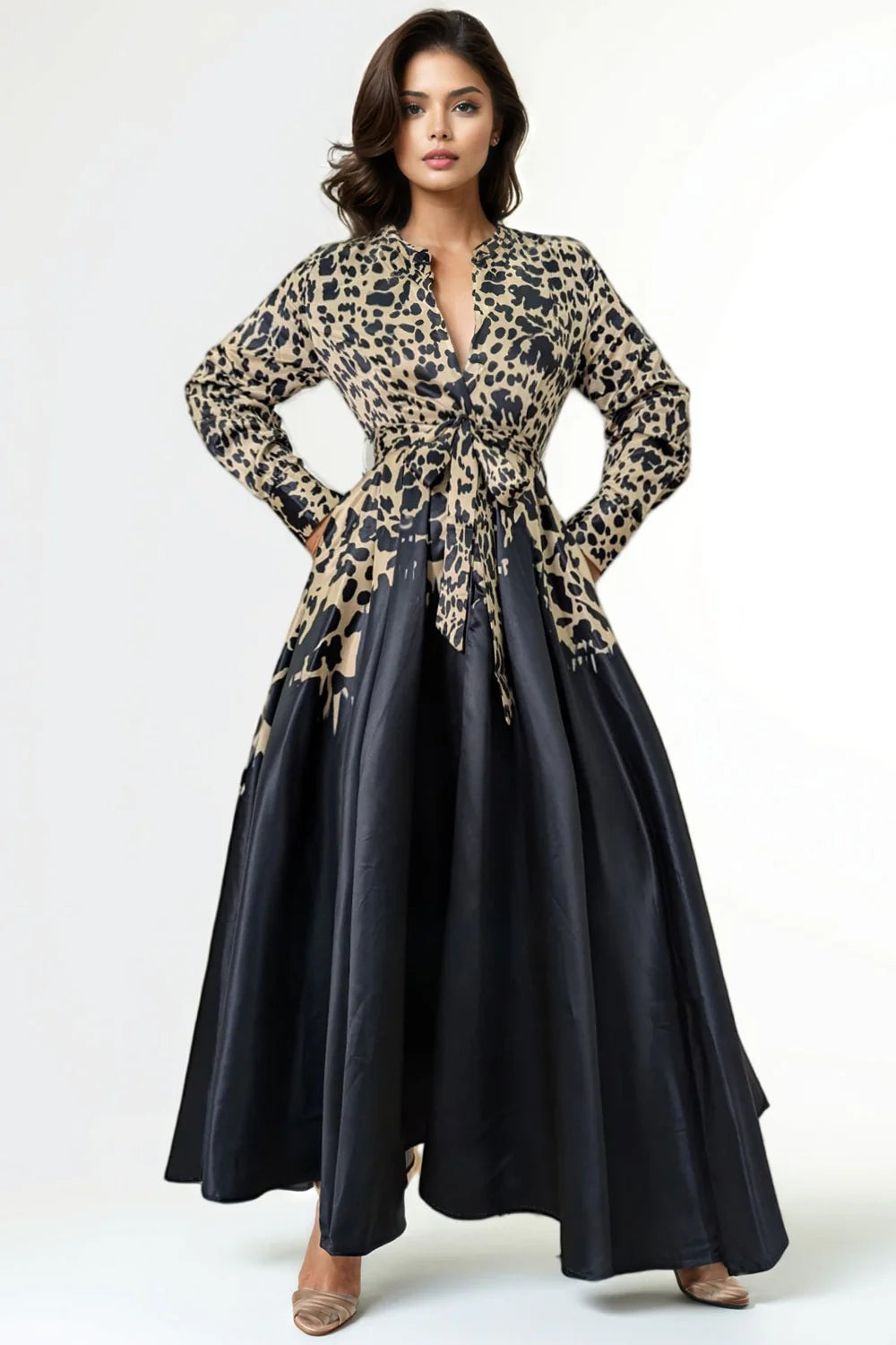 MIDNIGHT LEOPARD-PRINT MAXI DRESS