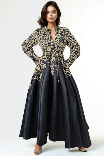 MIDNIGHT LEOPARD-PRINT MAXI DRESS
