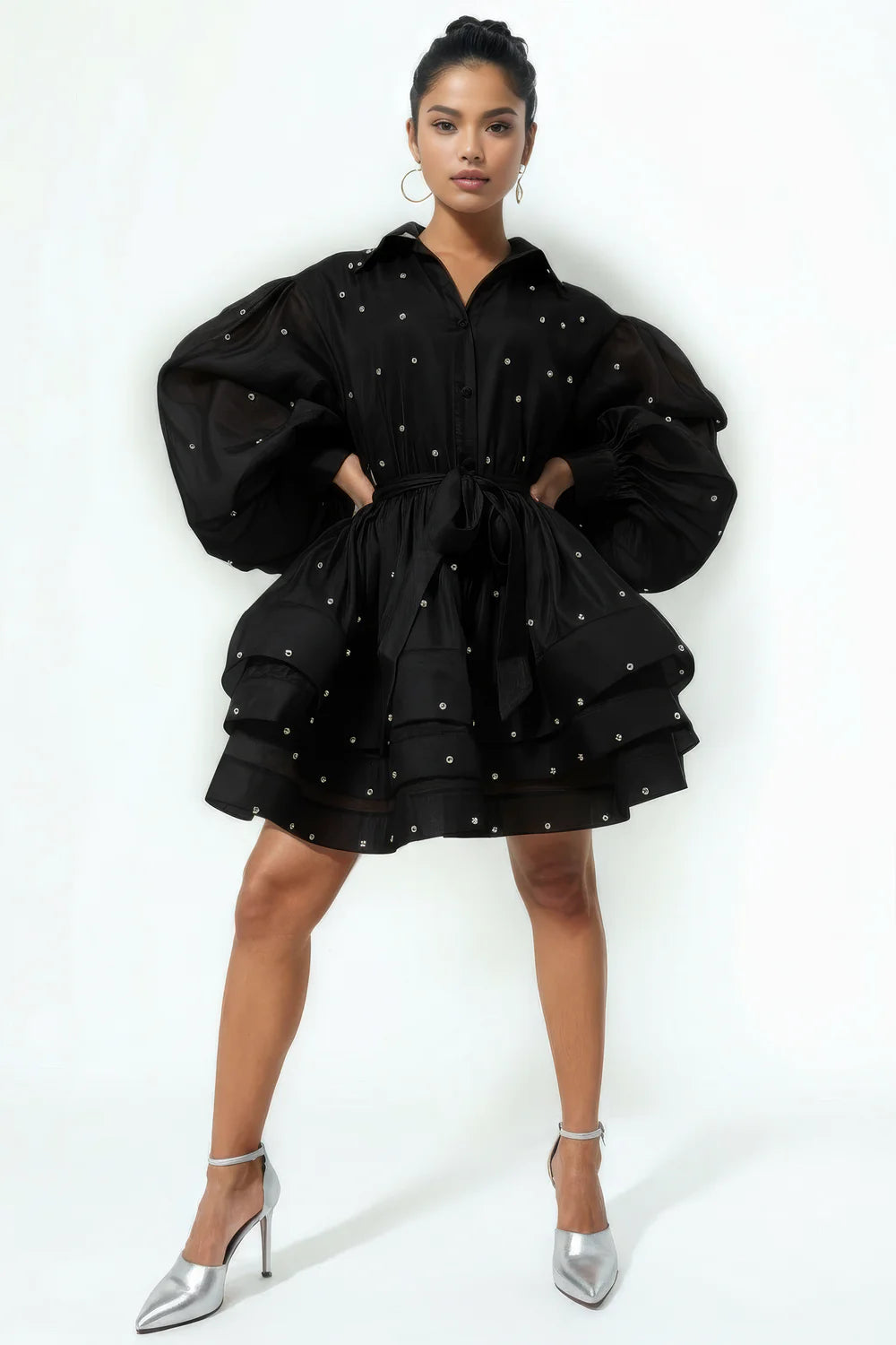 LAYERED STUDDED MINI DRESS