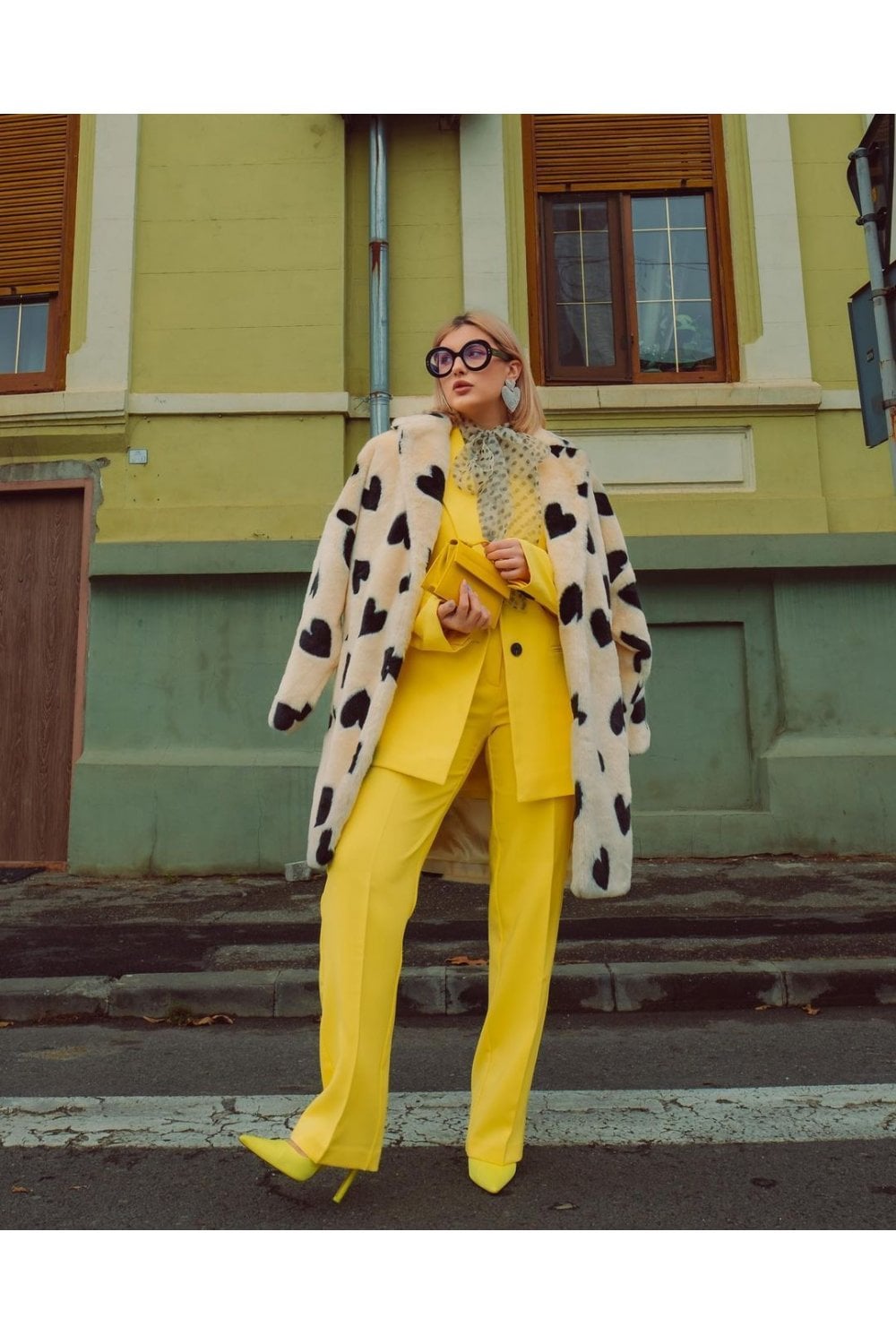 Cream Lola Love Heart Faux Fur Coat